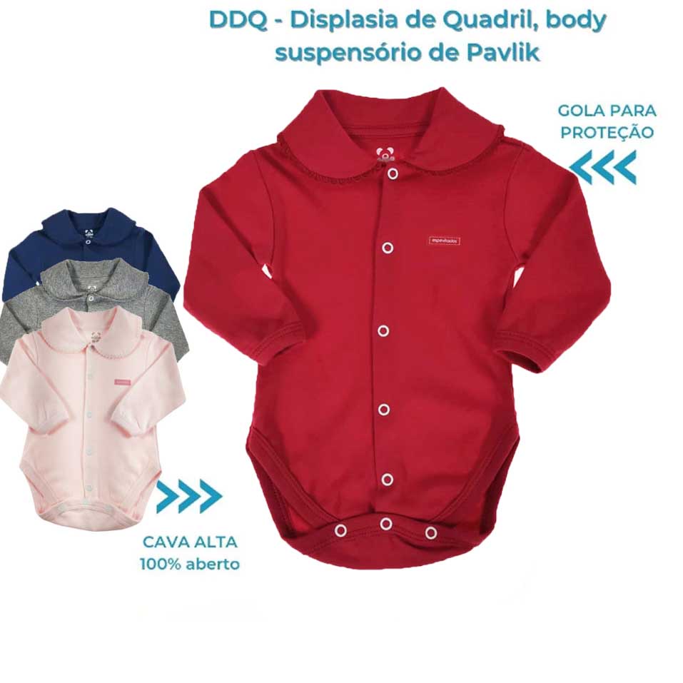 Body longo liso bebê gola boneca suspensório pavlik ddq 100% aberto