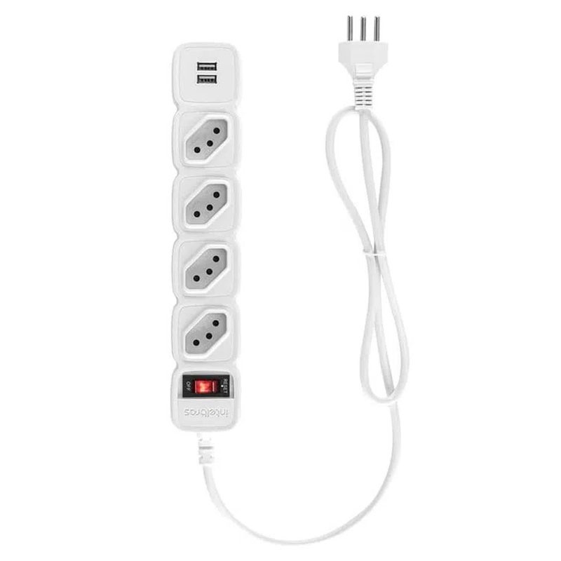 Protetor de linha com 4 tomadas e 2 portas USB Branco EPE 204 Intelbras em Oferta na Shopee
