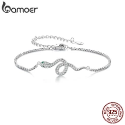 BAMOER 925 Silver Spirit Serpent Bracelet 21cm Elemento De Cobra Ajustável Jóias De Moda Para Mulheres Presentes