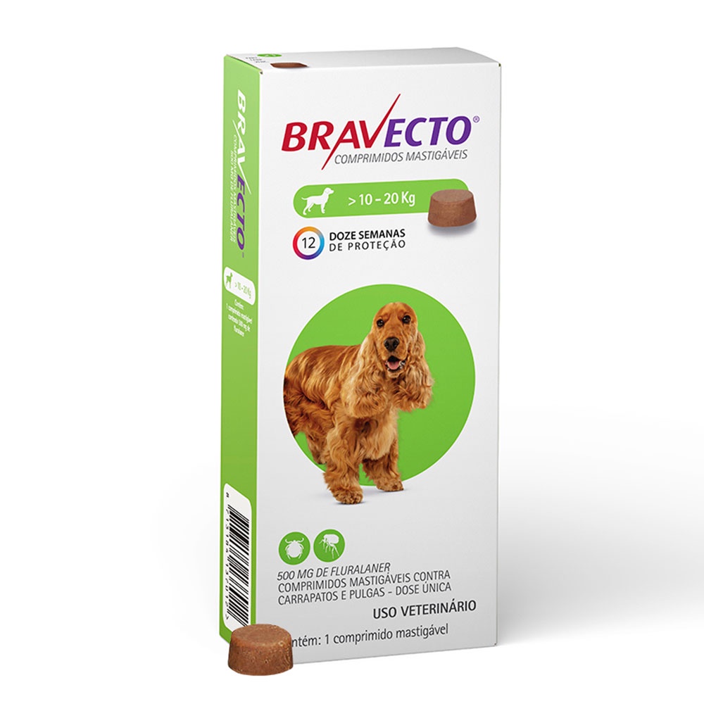 Antipulgas e Carrapatos MSD Bravecto Cães de 10 até 20kg 500mg - Pets