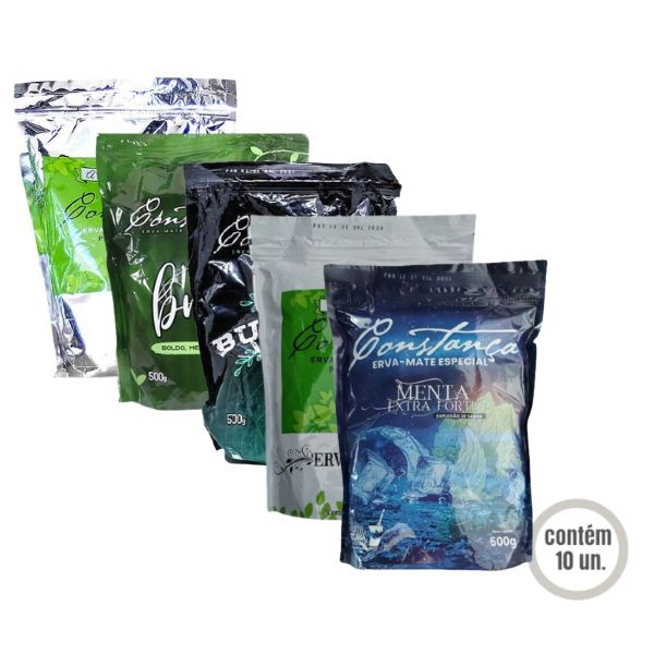 Erva Mate Constança Tereré – Fardo Sabores Sortidos: Menta, Burrito, Pura Folha, Fit, Boldo Limão