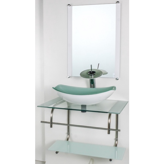 GABINETE DE VIDRO PARA BANHEIRO INOX 60CM CUBA OVAL CHANFRADA BRANCO