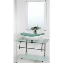 GABINETE DE VIDRO PARA BANHEIRO INOX 60CM CUBA OVAL CHANFRADA BRANCO