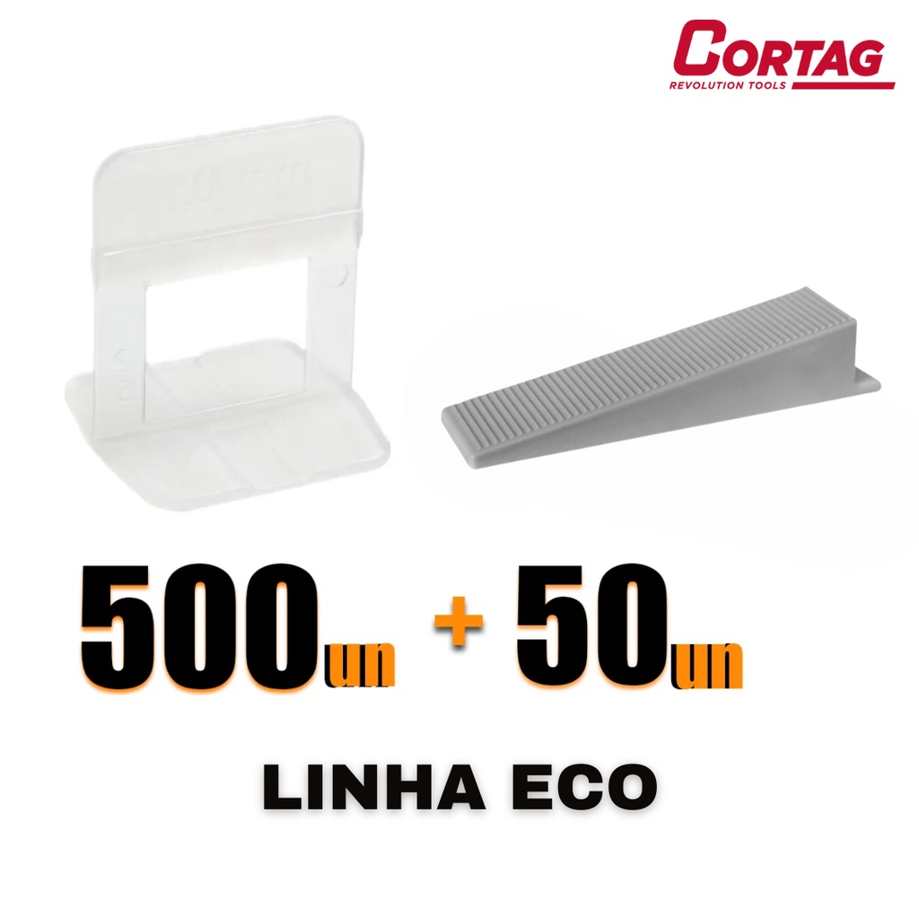 Kit 500 Espaçadores de Piso Revestimento Porcelanato Ceramica + 50 Cunhas ECO Cortag Junta Niveladora