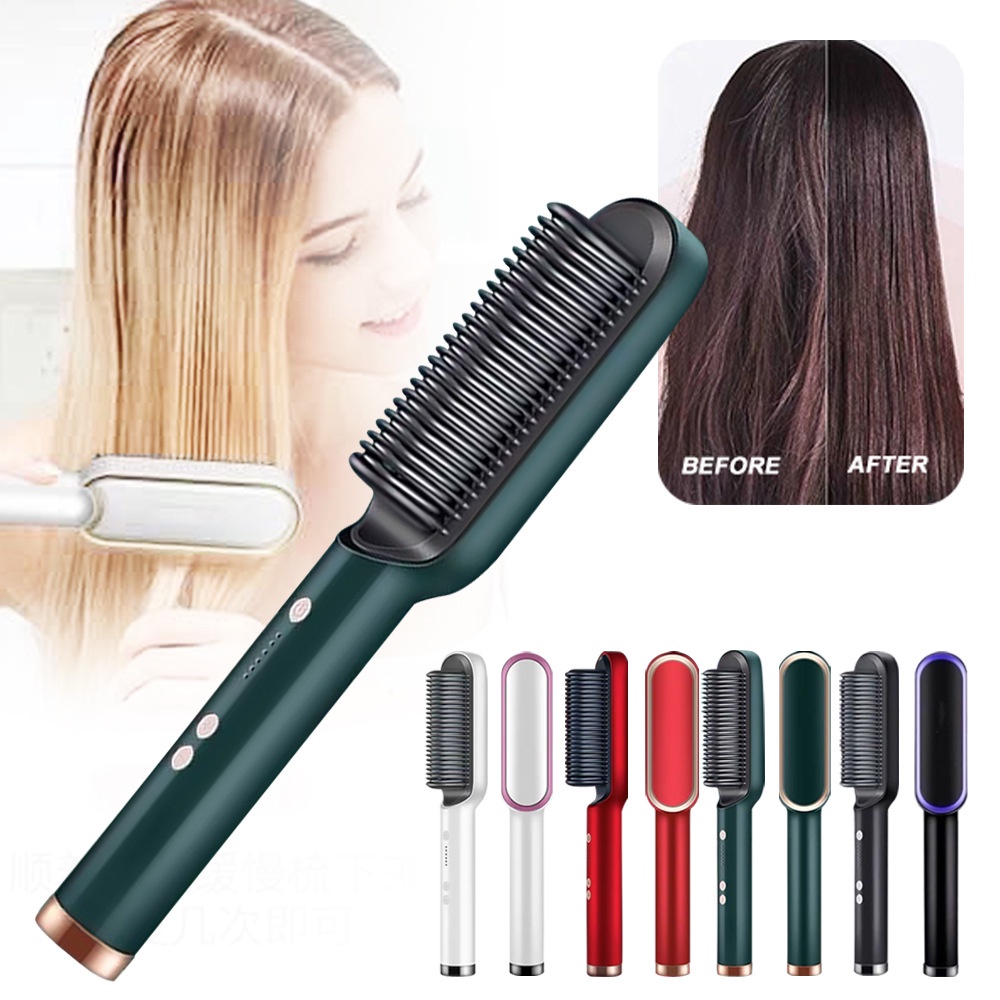 Escova Alisadora Bivolt 5 em 1 - Alisa Hidrata Modela, Alinha e Anti Frizz