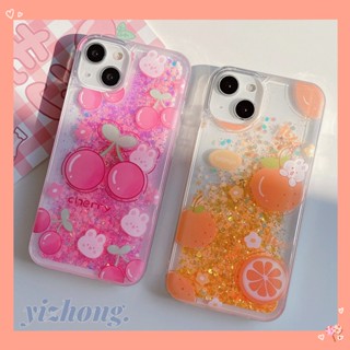 Caixa Protetora De Areia Movediça Para iPhone 14 Pro Max 11 13 12P Glitter Brilhante Transparente Cereja Laranja Impressão Girly Soft TPU Capa À Prova De Choque Anti-Riscos