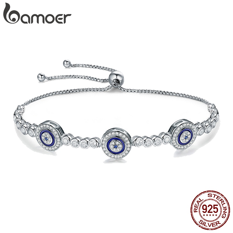 Pulseira Bamoer 925 Silver Sterling Ajustável Série Olho De Diabo Para Mulheres