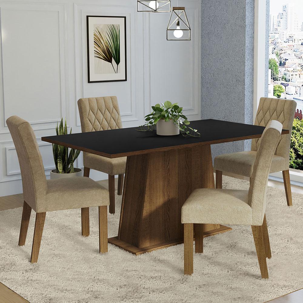 Conjunto Sala de Jantar Mesa Tampo de Madeira 4 Cadeiras Rustic/Preto/Imperial Ashley Madesa - Home & Living