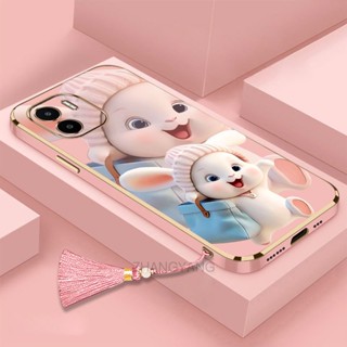 Caixa Redmi A1 Cute Phantom Colorful Rabbit Plating Silicone De Borda Reta Com Cordão Tassel