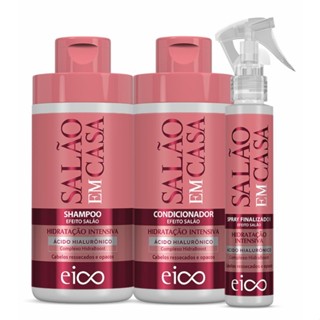 Eico Salão Em Casa Hidratação Intensiva Shampoo e Condicionador 450ml + Spray Leave-in Hidratação Protetor Térmico 120ml