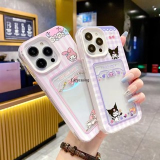 Novo Estojo 3 Em 1 Kuromi Transparente E Melody Para iPhone 15 14 13 12 11 Pro Max XR XS 7 8 SE Plus Porta-Cartões De Silicone Macio Com Ranhura Carteira