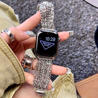 Faixa Elegante De Corrente Fina Para Relógio Apple Ultra 49mm 44mm 41mm 38mm 40mm 45mm 42mm iWatch Série 8 7 SE 6 5 4 3 2 1 Pulseira De Aço Inoxidável Starlight Color