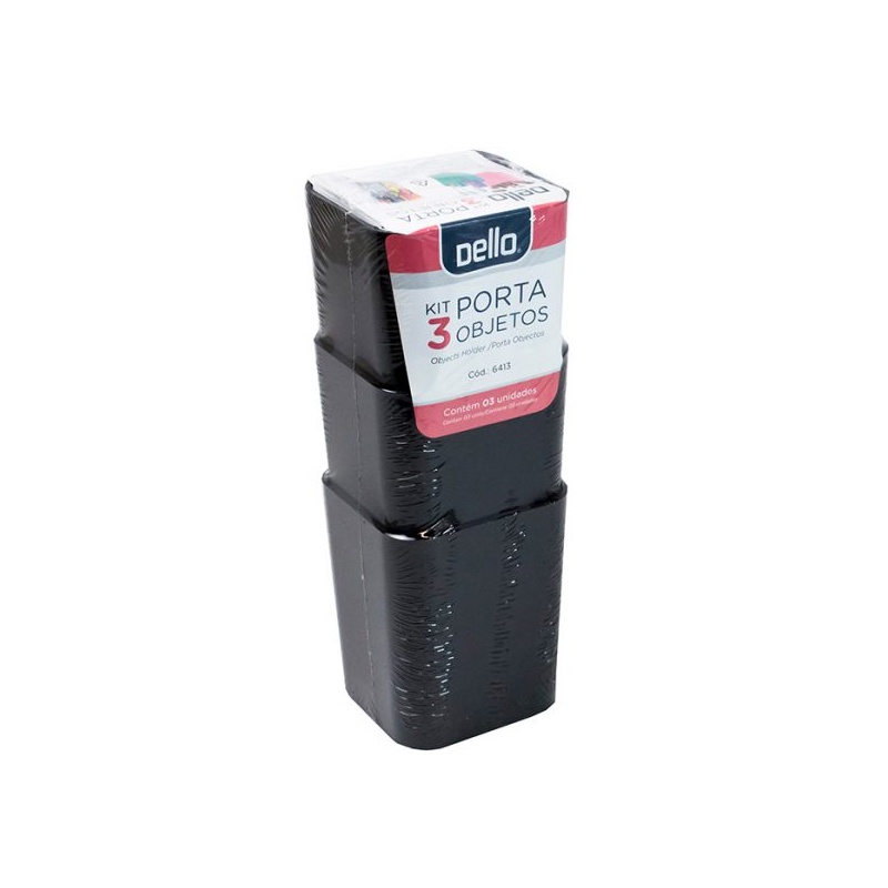 Porta objetos com 3 unidades Preto 6413.P Dello em Oferta na Shopee