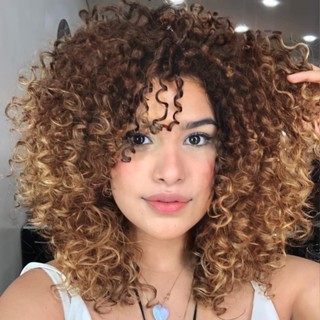 Perucas Encaracoladas Para Mulheres Negras , Macias De 14 Polegadas Com Franja Pretas Sintéticas Premium , Peruca Completas Uso Diário Das (1B Preto Natural)