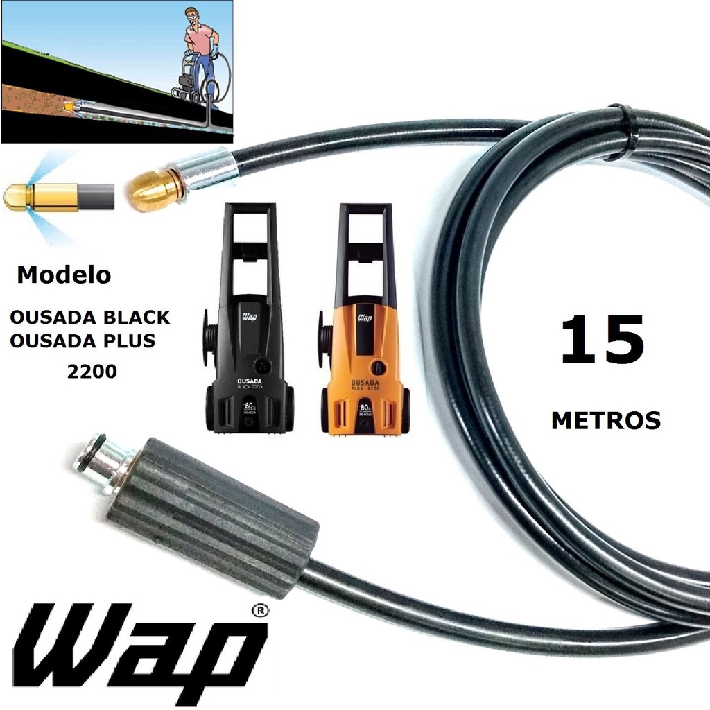 Mangueira desentupidora de tubulação WAP - 15 Metros - Wap OUSADA BLACK PLUS 2200