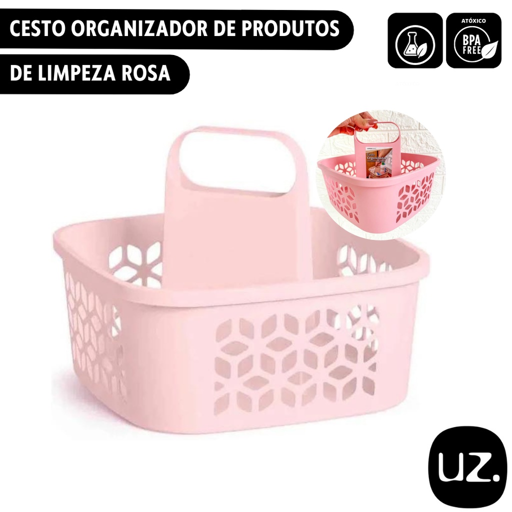 Cesto Organizador de Produtos de Limpeza Rosa Uz em Oferta na Shopee
