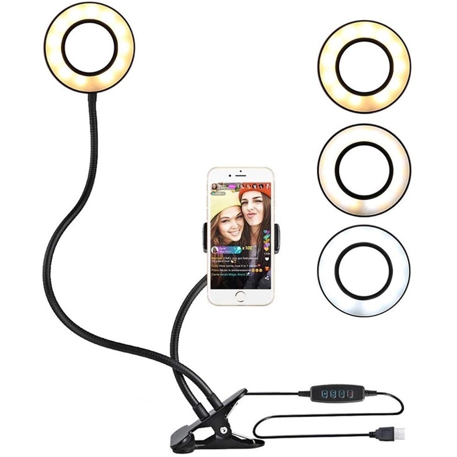 ring de light mesa 2 em 1 com suporte de celular para maquiagem selfie live make abajur luminaria