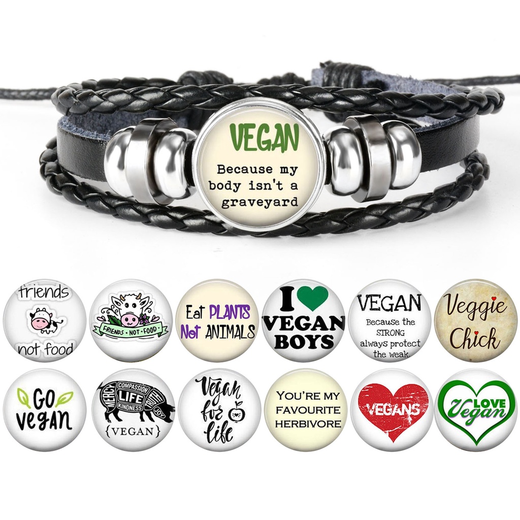 Novo 2023 Amigos Não Comida Artesanal Pulseira De Couro Moda Vapor Punk Mão Corrente Charme Personalidade Jóias Para Veg