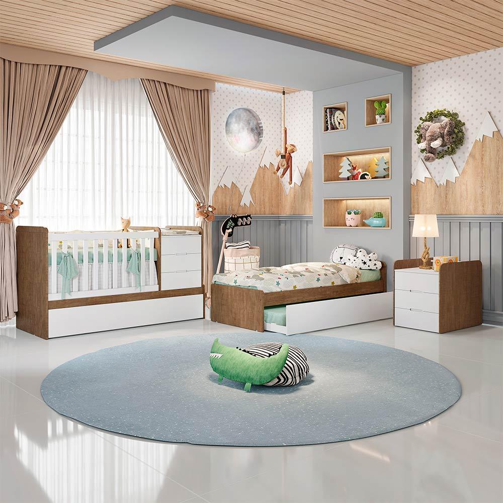 Berço Multifuncional Americano Bicama Gaveteiro Cléo 100% MDF Branco com Bétula
