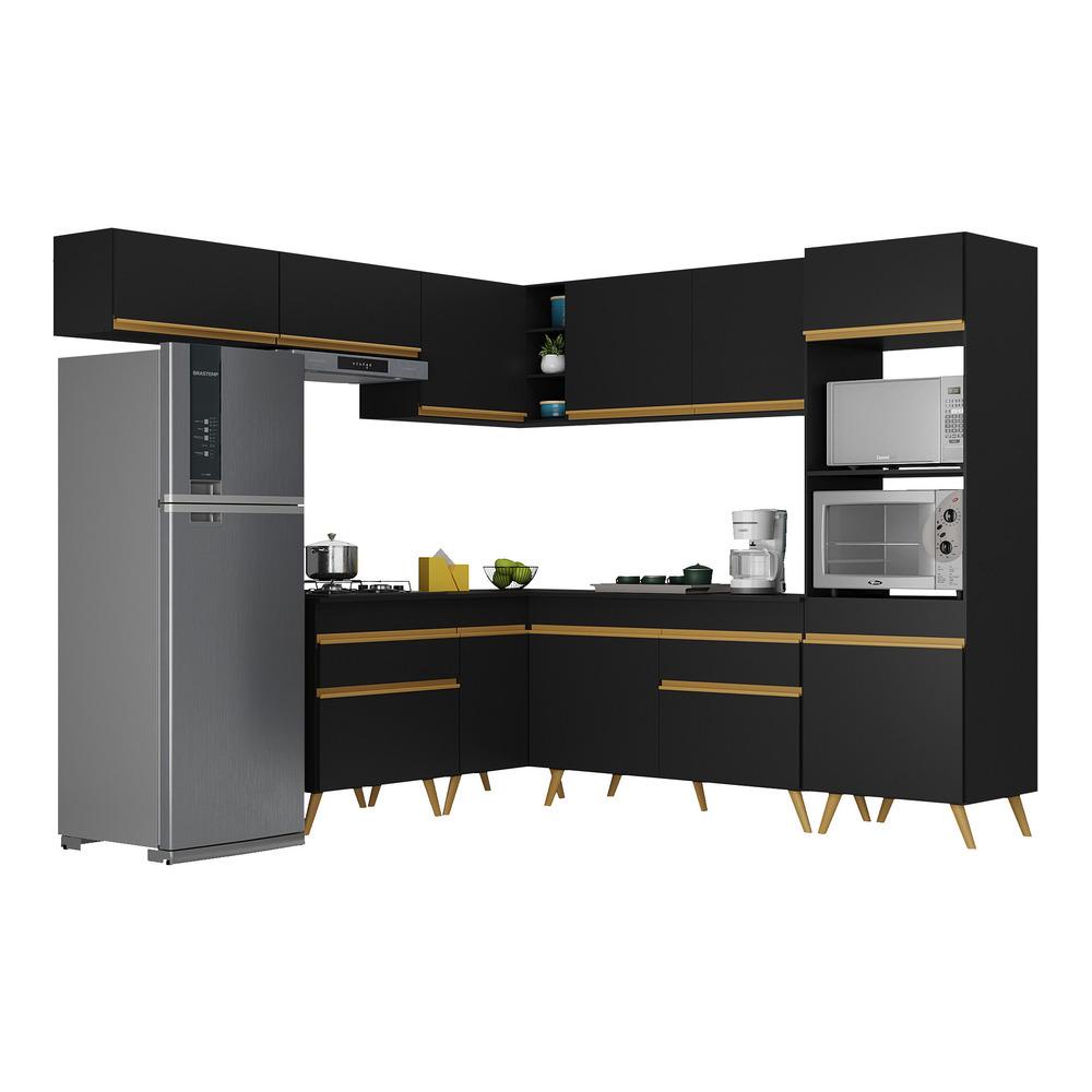 Cozinha Completa de Canto Veneza GB Multimóveis MP2070 com Armário e Balcão Preta em Oferta na Shopee