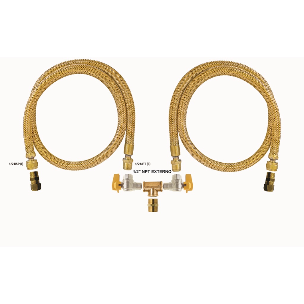 kit mangueira dupla gás encanado fogão forno cooktop válvula 90º 80 cm