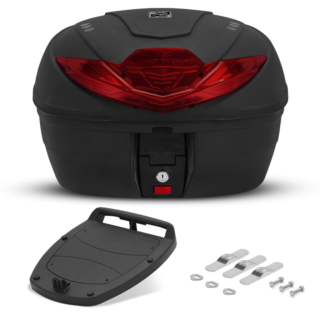 Bau Bauleto Para Moto 35 Litros Pro Tork Universal Completo Motoboy Lancamento Fumê Ou Vermelho