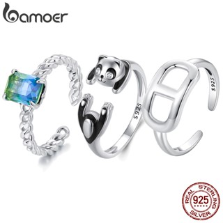BAMOER 925 Corrente Prata Esterlina Aberta Anel Aberto Tamanho Ajustável Jóias De Moda Panda Elemento Mulher Presentes