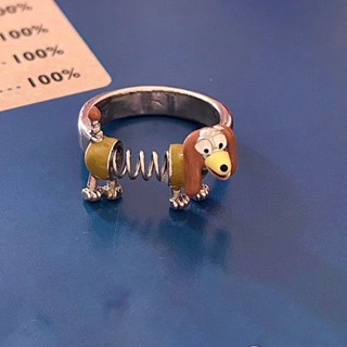 Fofo Funny Spring Dog Ring Cartoon Cor Contraste Amigo Casal Finger Mulher Acessórios