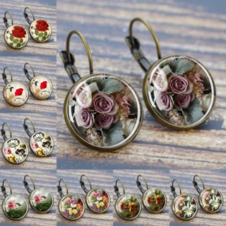 Brincos De Gancho Vintage Flower Hook Earrings Lindos Cobre Gem Raised Glass Presentes de joalharia feminina 1 Pair