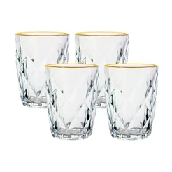 Jogo De Copos De Vidro Diamond Fio De Ouro 270ml 4 Peças - Lyor