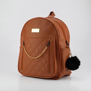 Mochila Feminina Pequena Media Para Carregar Caderno Garrafinha de Agua C/ Chaveiro Pompom