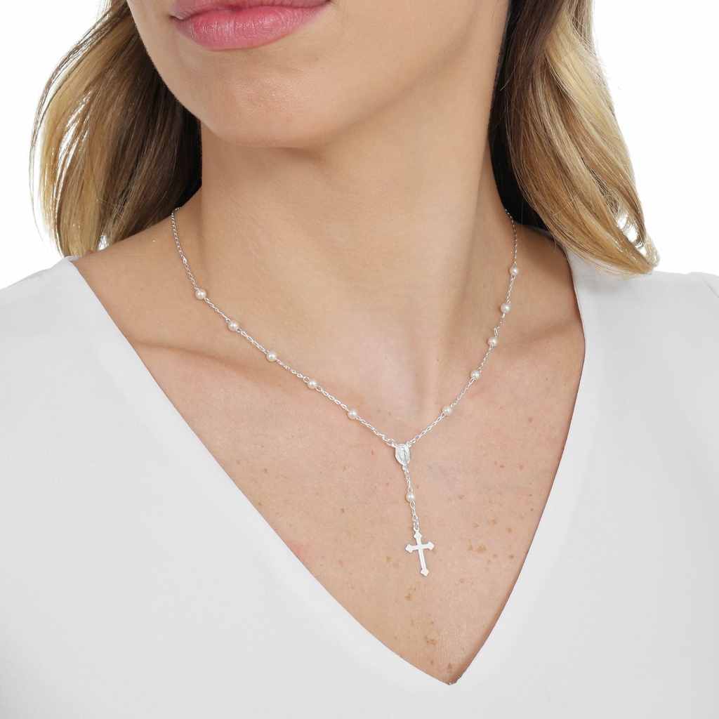 Colar Gargantilha Terço Pérolas Folheado A Prata. em Oferta na Shopee