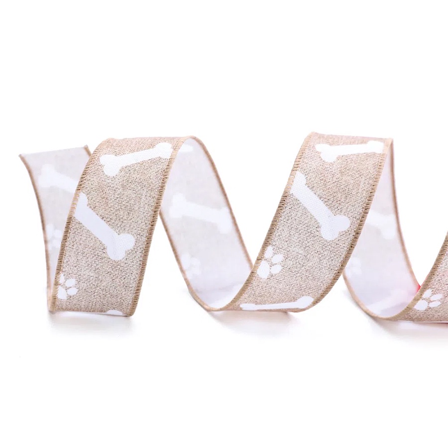 Fita Osso e Patinhas Bege e Branco - 3,8cm x 914cm  - 1 unidade - Cromus - Rizzo