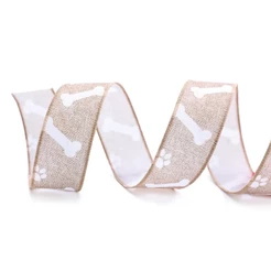 Fita Osso e Patinhas Bege e Branco - 3,8cm x 914cm - 1 unidade - Cromus - Rizzo