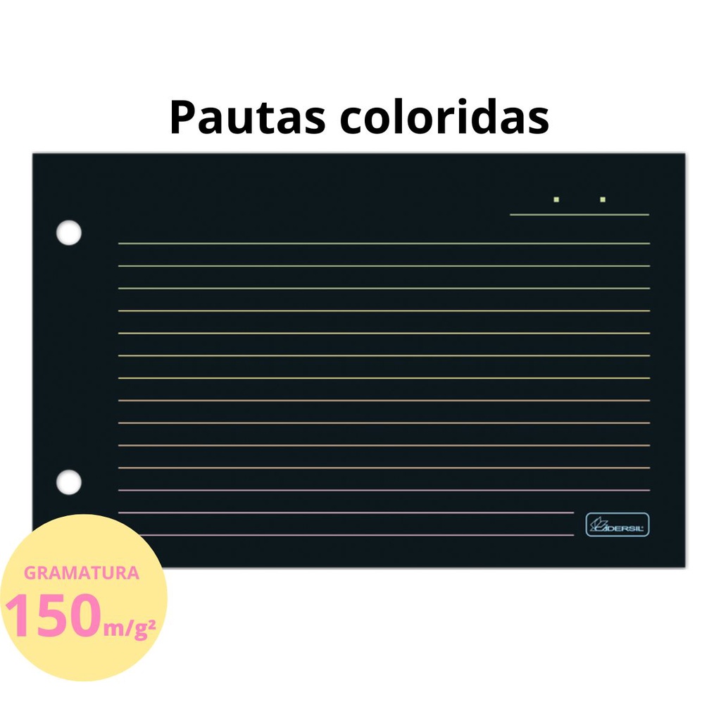 Refil Para Caderno Argolado Mini Com Folhas Pretas E Pautas Coloridas  - CADERSIL em Oferta na Shopee