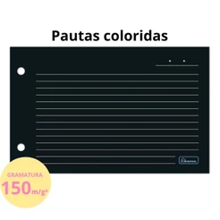 Refil Para Caderno Argolado Mini Com Folhas Pretas E Pautas Coloridas - CADERSIL