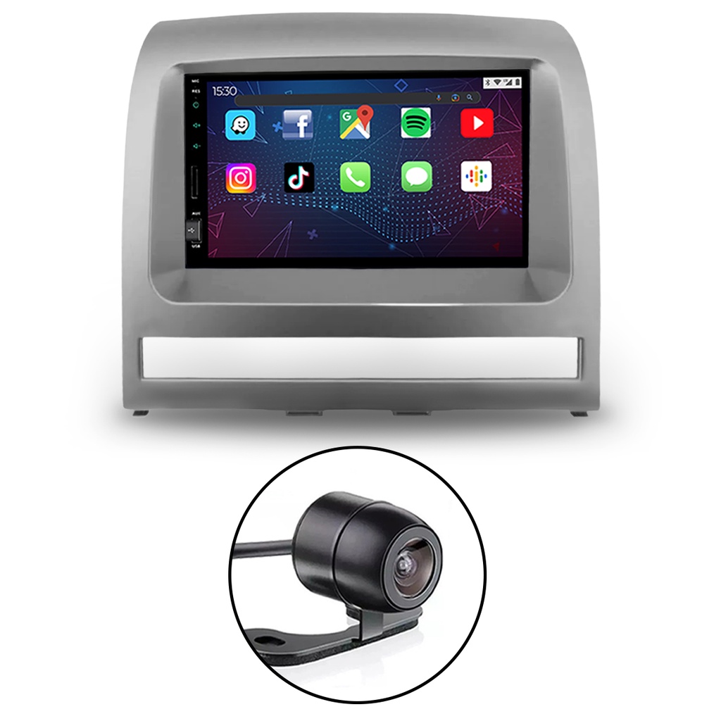 Kit Central Multimídia Tela 7" + Câmera Ré + Moldura Painel 2 DIN Palio Strada Siena Idea 05 a 12 em Oferta na Shopee