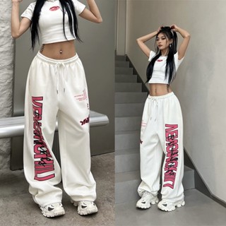 Calça De Hip Hop Casual De Cintura Feminina Alfabeto De Perna Larga Dança