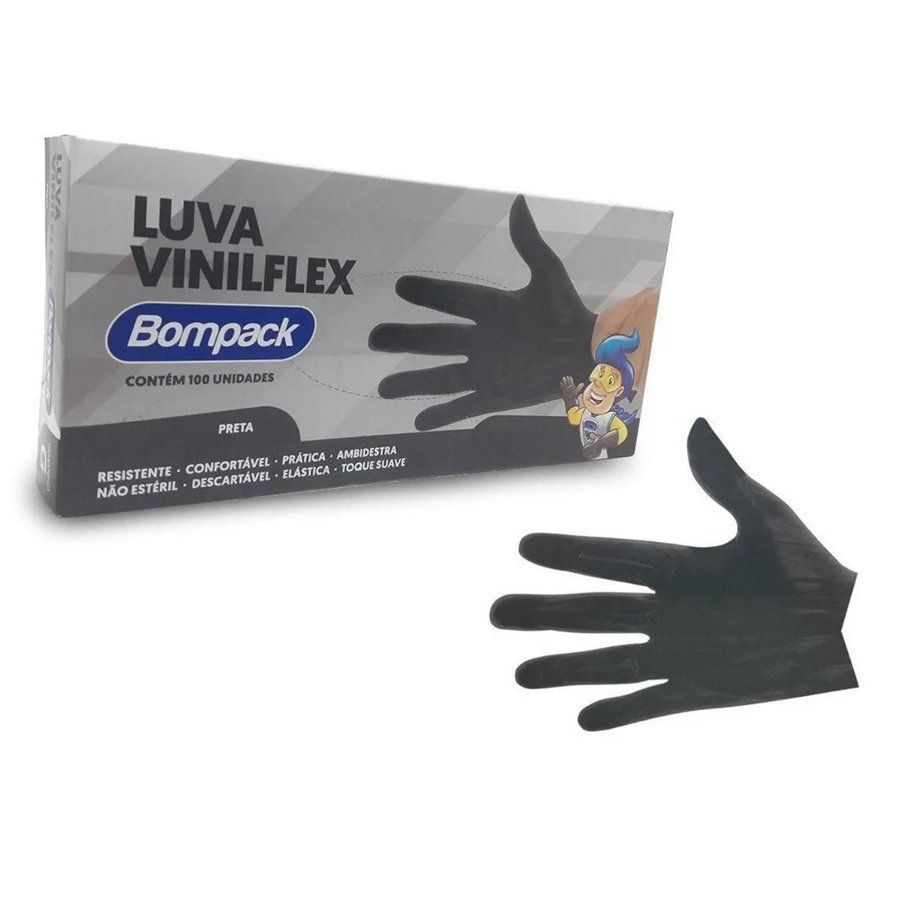 Luva Vinilflex Bompack S/PO Preta G - 100 unidades - Bompack - Rizzo em Oferta na Shopee