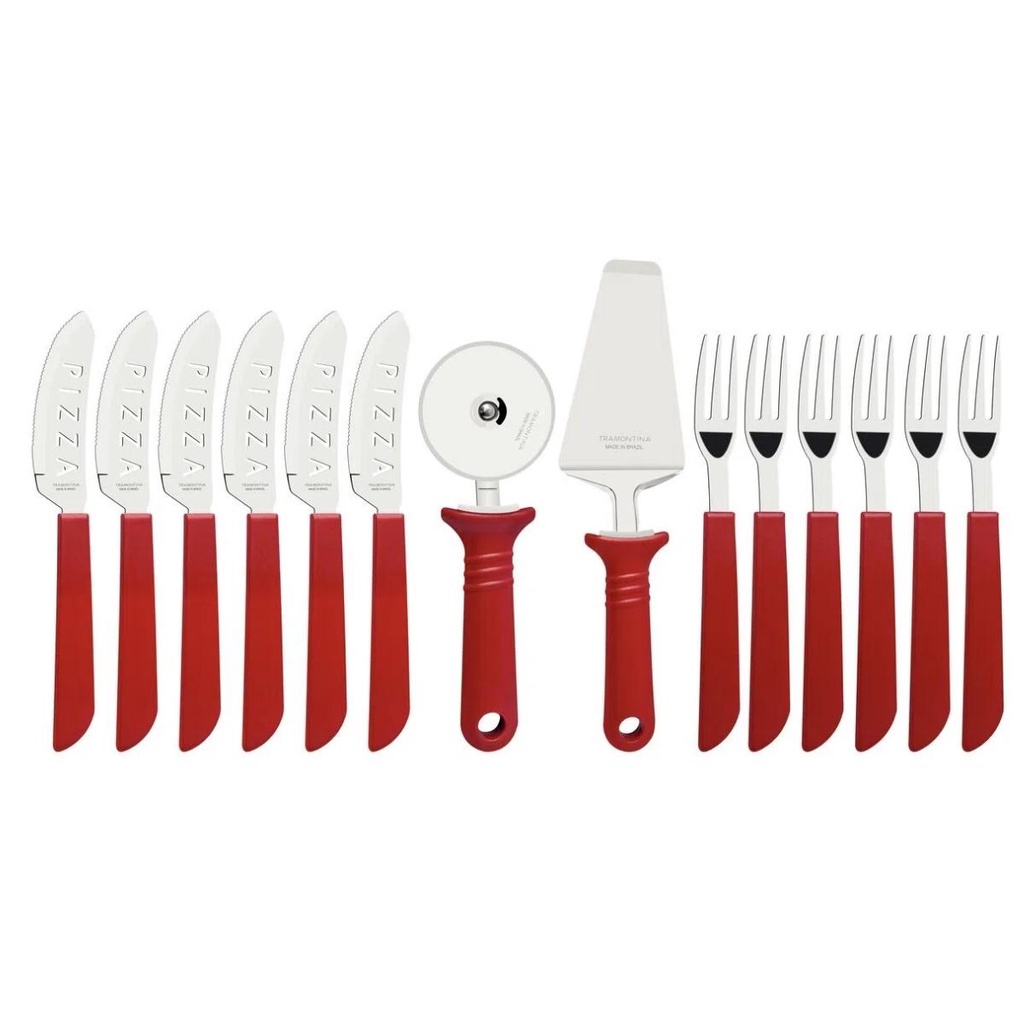 Kit Conjunto Pizza Tramontina com Lâminas em Aço Inox e Cabos de Polipropileno Vermelho 14 Peças 25099722 em Oferta na Shopee