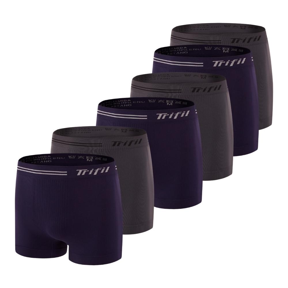 Kit Com 6 Cuecas Box Masculina Trifil Sem Costura Microfibra Lisa Basica Original