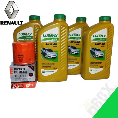 KIT TROCA DE ÓLEO LOGAN 1.0 2010>2017 12V E 16V 10W40 LUBRAX + FILTRO