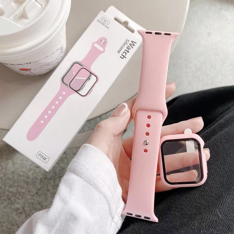 2 Em 1 Conjunto Caso + Pulseira De Silicone Para apple watch band 44MM 45mm 41mm 40mm 44MM Borracha Esportiva iWatch ser em Oferta na Shopee