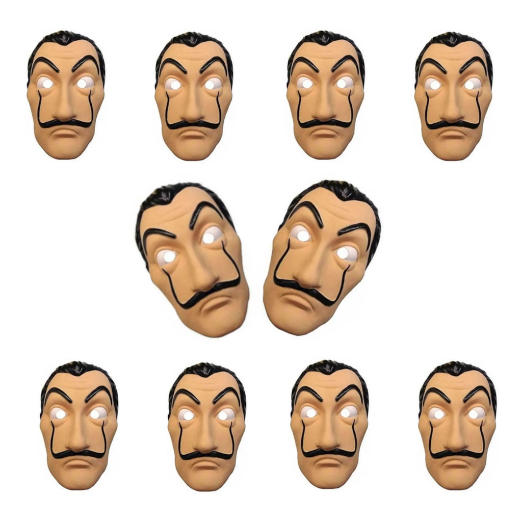 Máscara Plástica Carnaval Salvador Dali La Casa De Papel  Kit Com 10
