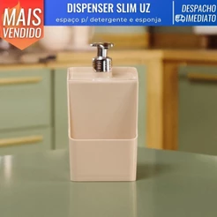 Dispenser Slim Valvula Metalizada Plástico Porta Detergente Esponja Pia Cozinha