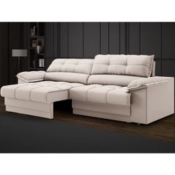 Sofá com Carregador USB Retrátil Reclinável Mimo 2,30m Velosuede Areia - NETSOFAS