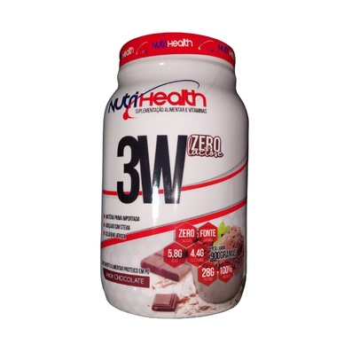 Whey 3W Zero Lactose, Zero Açúcar, 5,8G Bcca,4,4G Glutamina, 900G Nutri Health