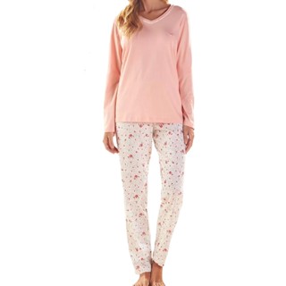 Pijama Manga Longa Calça Meia Malha Feminino Aconchegante Pzama