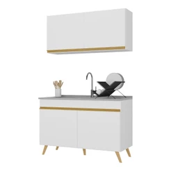 Cozinha Compacta 2 peças com Armário e Balcão MP3748 Veneza GW Multimóveis Branca