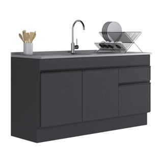 Balcão Cozinha com Rodapé Gabinete Pia 150 cm 3 Portas 1 Gaveta Veneza Multimóveis MP2115.895 Preto em Oferta na Shopee